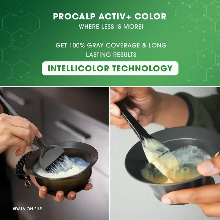 IBefore and after hair color result using Procalp Activ Colour Clean Green 3.0 Brown