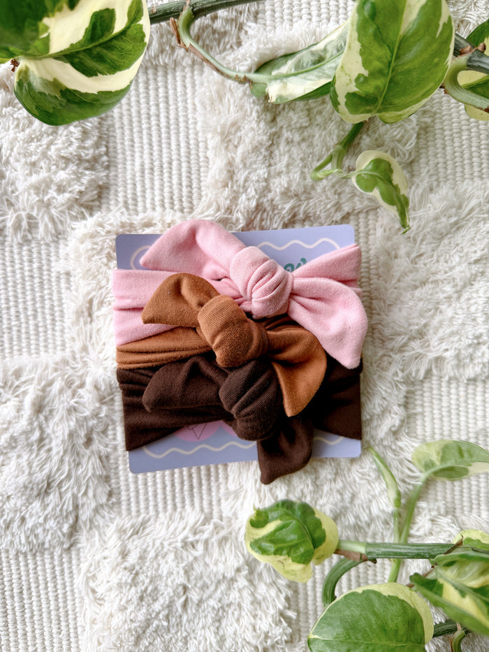Add-On Scrub Cap Tie Pack - Set of 3 - Brown, Cognac & Pink