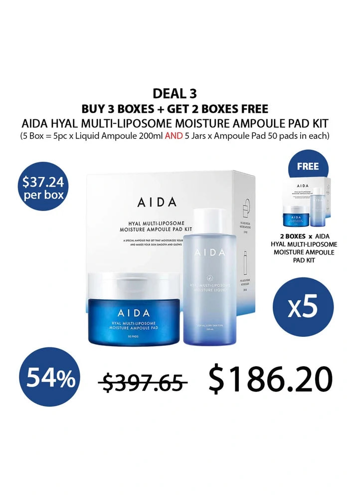 (BUY 3+2 FREE) AIDA HYAL AMPOULE PAD KIT