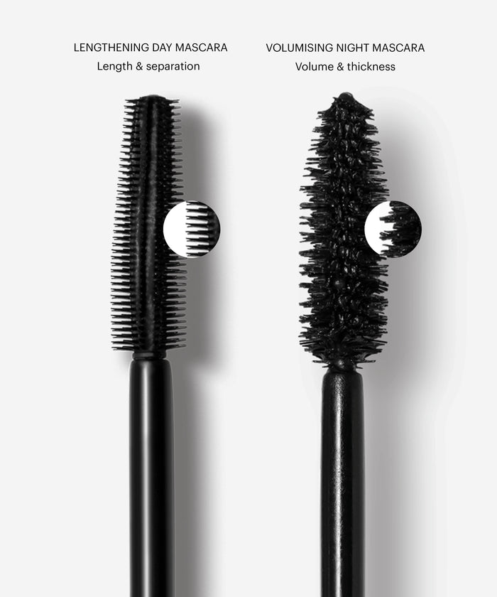 ;Vergleich der Bürsten unserer Lengthening Day Mascara und Volumising Night Mascara