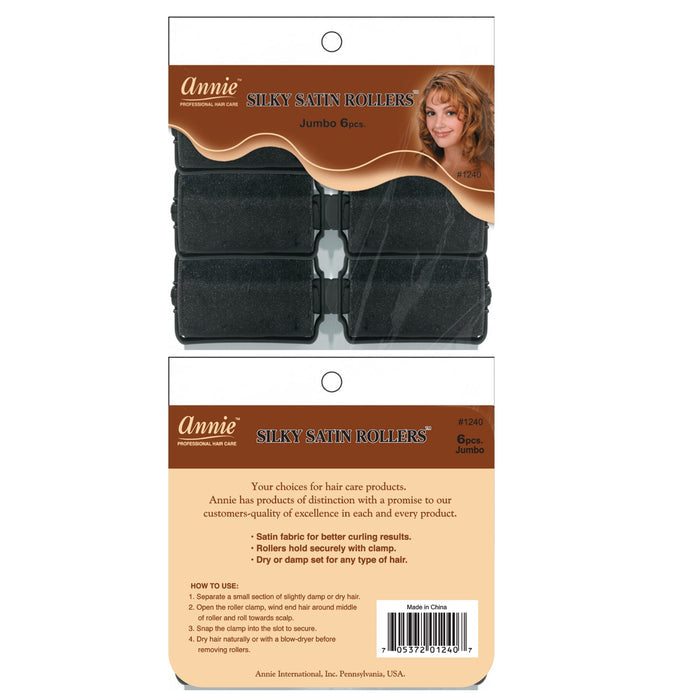 Annie Silky Satin Hair Rollers Jumbo, 6 Count, Black
