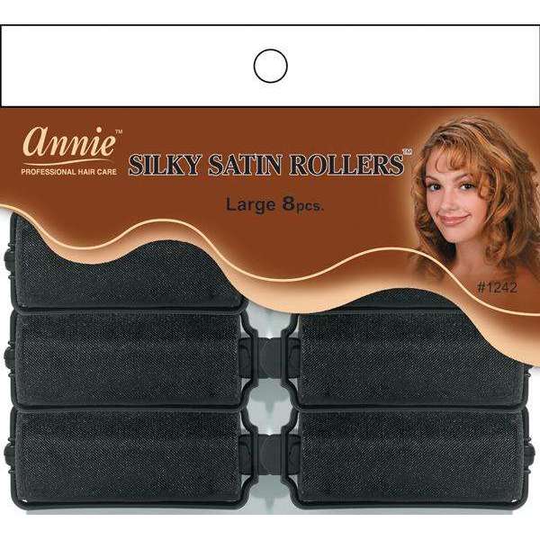 Annie Silky Satin Hair Rollers Large, 8 Count, Black