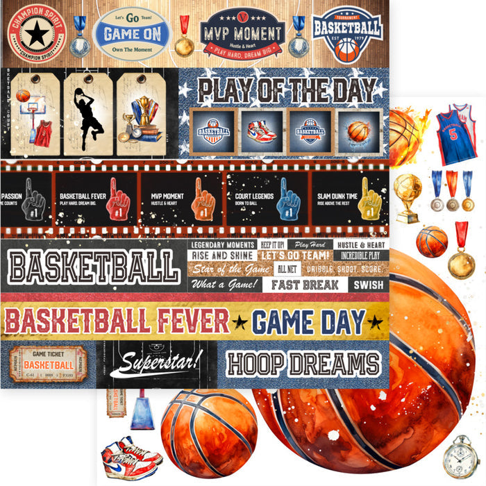 Asuka Studio - 12X12 Collection Pack - Basketball. 12 sheets, 80lbs double sided. Available at Embellish Away located in Bowmanville Ontario Canada.