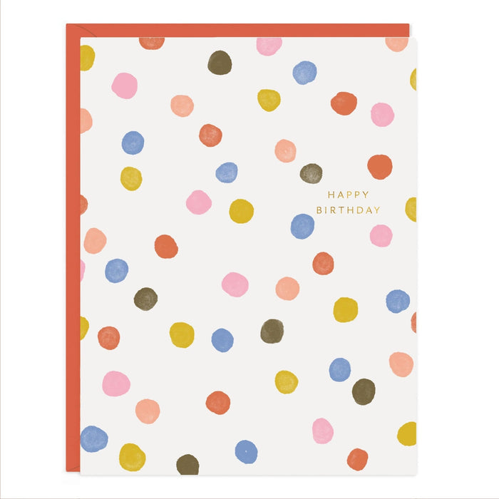 Birthday confetti dots card with multicolor dots and 'Happy Birthday' text