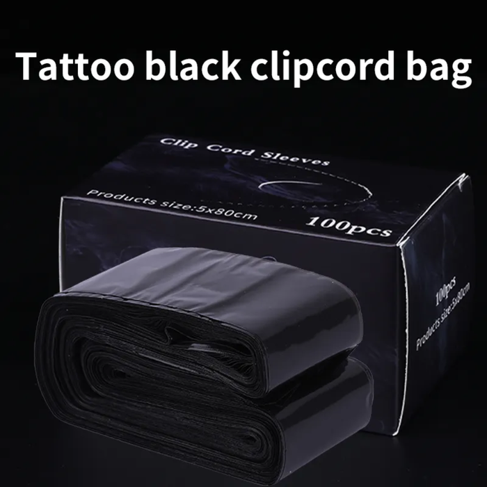 Black Protective Film Sleeves for Clip Cords - 5x80cm Disposable Covers, 100 Pack for Tattoo Machines - SD Cosmetics Care