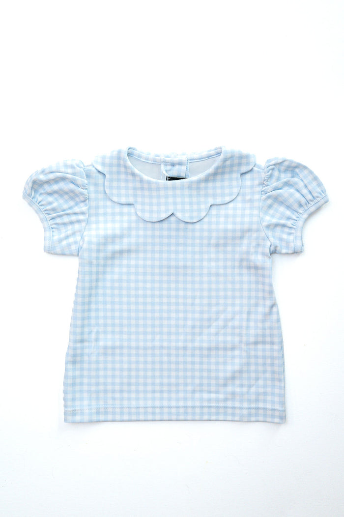 Blue Gingham Scallop Peter Pan Collar Shirt