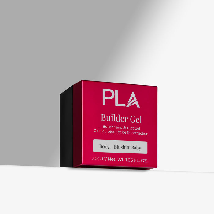 Pink box of PLA Builder Gel on a gray background