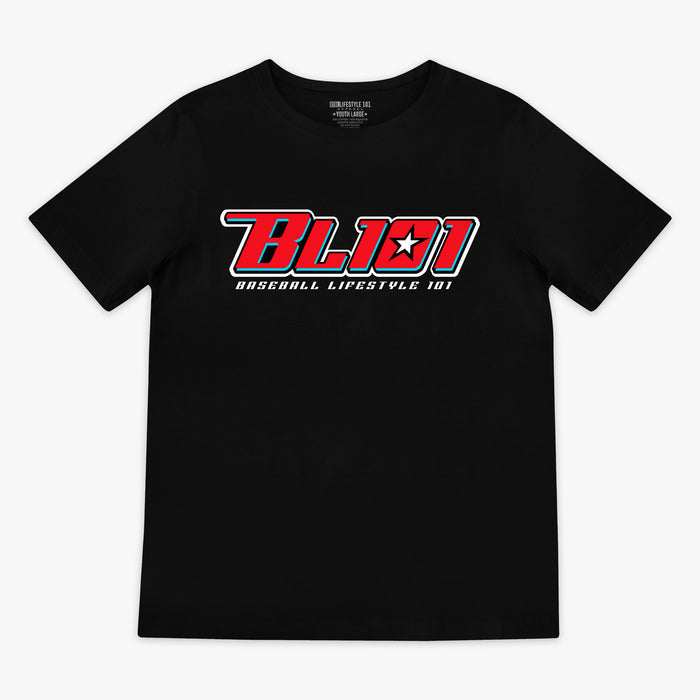 Black Bravo Lima youth graphic tee — front view
