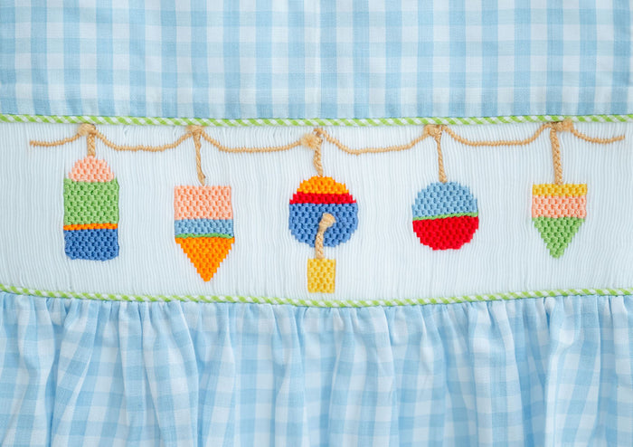 Baby & Toddler Boys Soft Blue Check Hand-Smocked Colorful Buoys Bubble – Sibling Matching Summer Beach, Lake & Picture-Perfect Family Photo Outfit – Sizes NB–3T