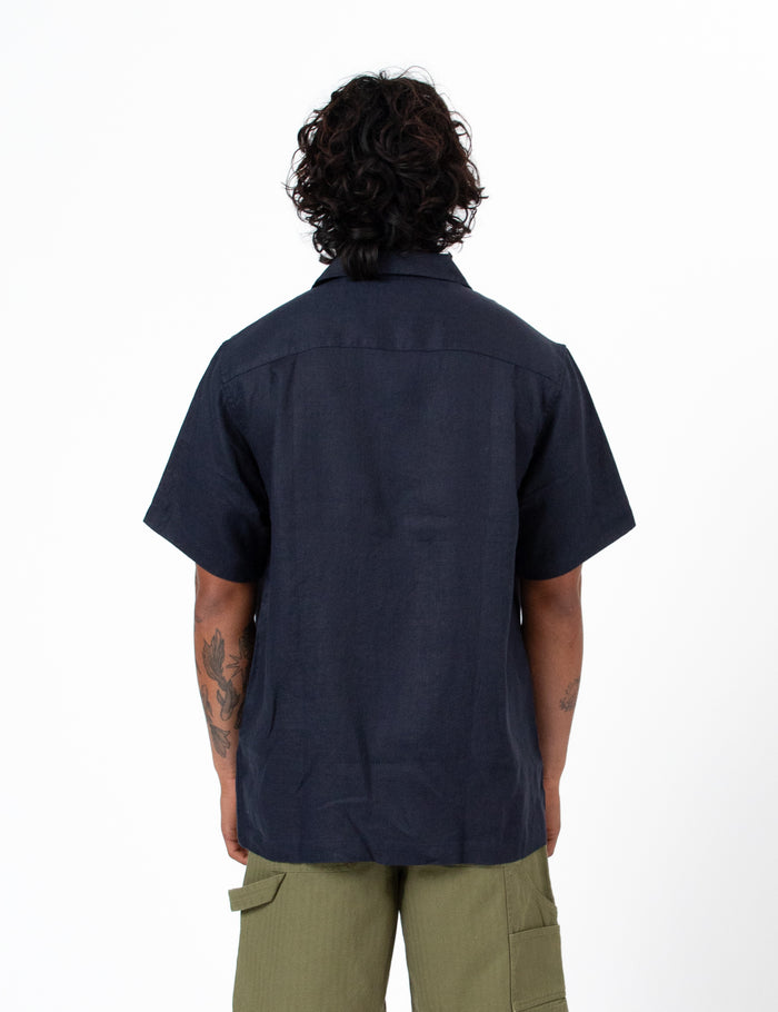 Cuban Linen Short Sleeve Shirt - Navy