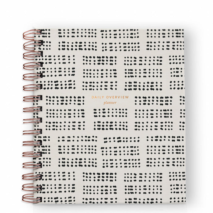 Dotty spiral-bound daily overview planner with black dot grid cover