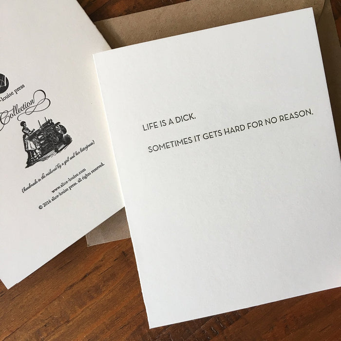 Dick Card, white greeting card with black printed quote text