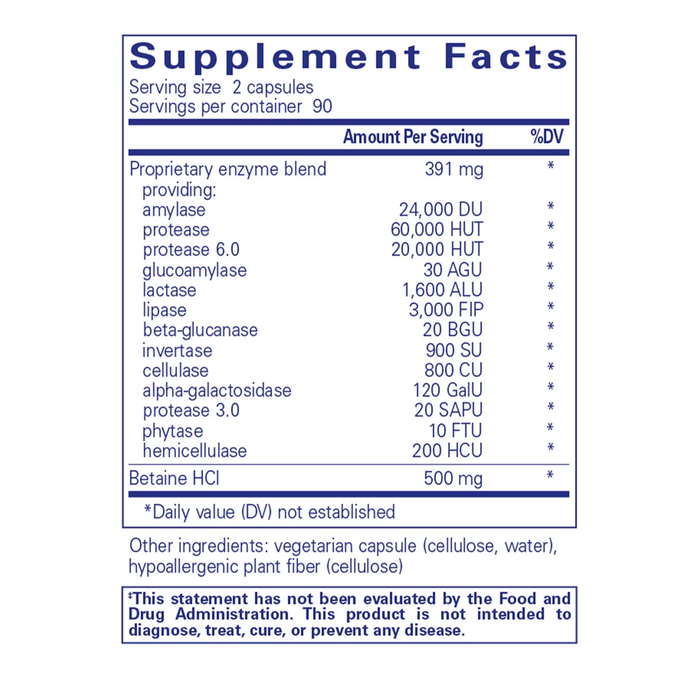 Digestive Enzymes Ultra with Betaine HCl 180 capsules by Pure Encapsulations