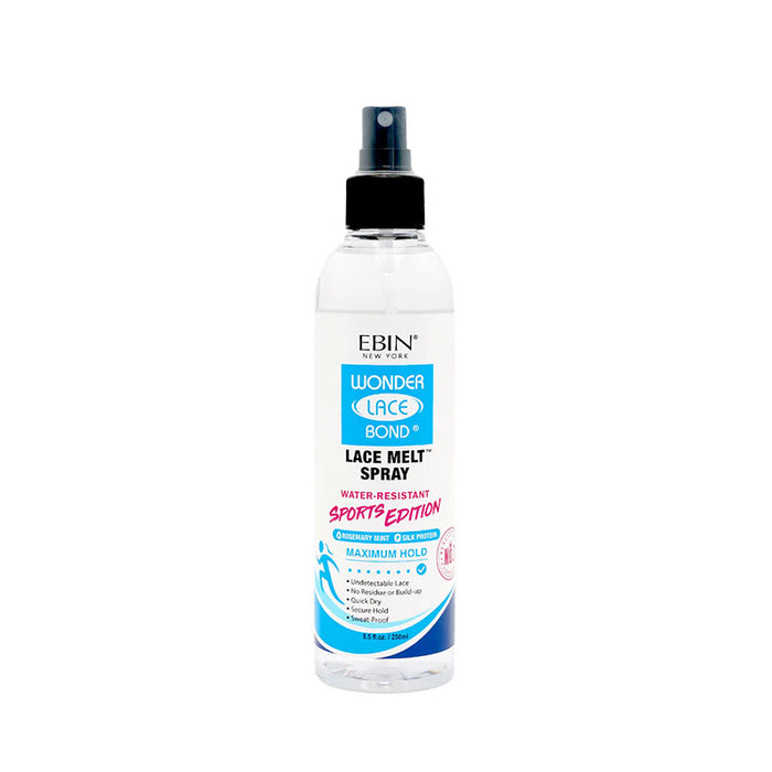 EBIN Wonder Lace Bond lace melt spray for wigs clear bottle with blue label and black spray nozzle
