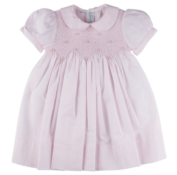 Feltman Pink Scalloped Pearl Smocked Dress