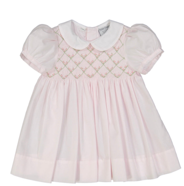 Friedknit Rosebud Diamond Smocked Dress-Pink