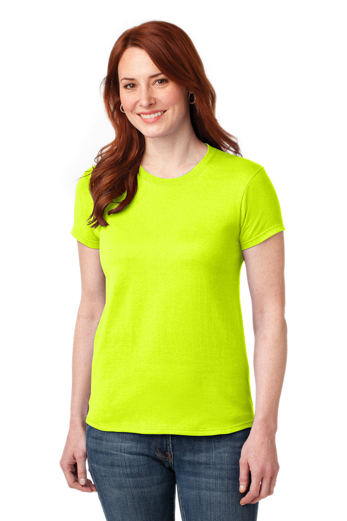 GILDAN- SAFETY GREEN LADIES PEFORMANCE TSHIRT *