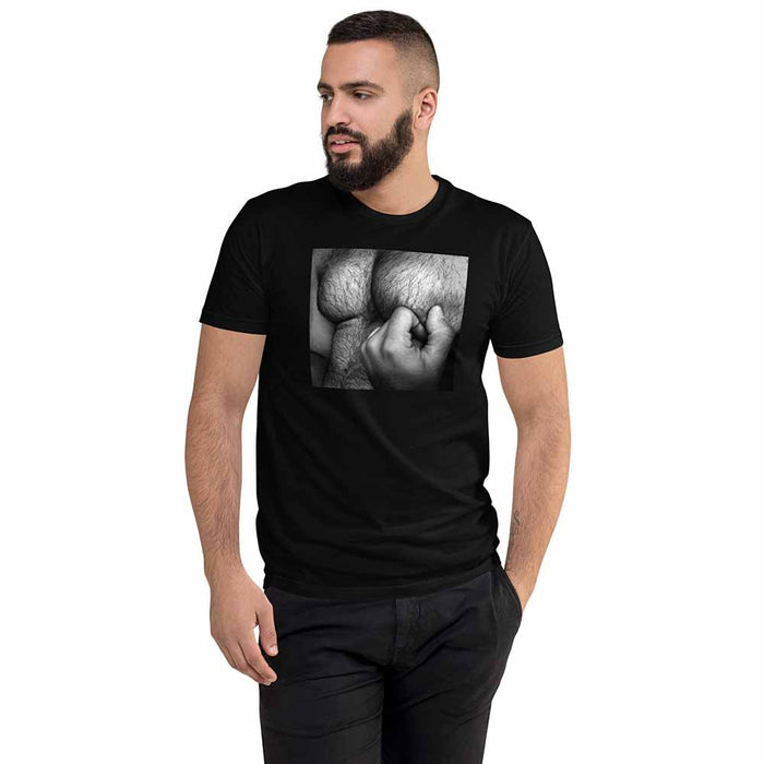 Hairy Chest Black T-Shirt on man