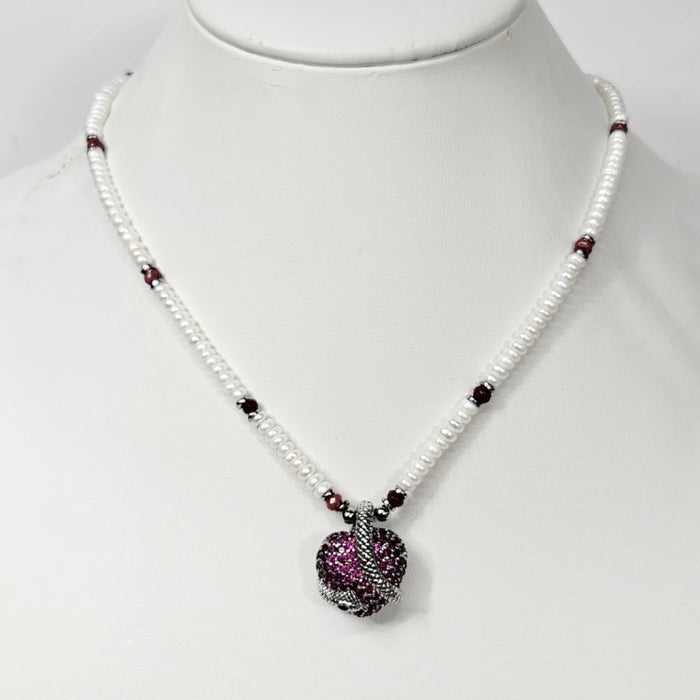 Love & Seduction 4mm Baroque Freshwater Pearl Necklace with Pave Heart & Snake Pendant
