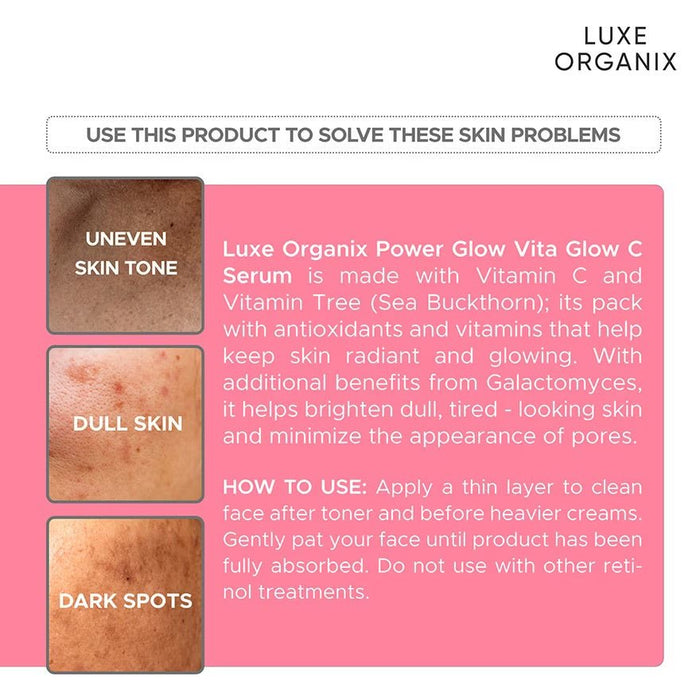 Luxe Organix Power Glow Vita Glow C Serum 30ml سيروم لوكس أورجانيكس باور جلو فيتا جلو سي - Princess Cosmetics Qatar