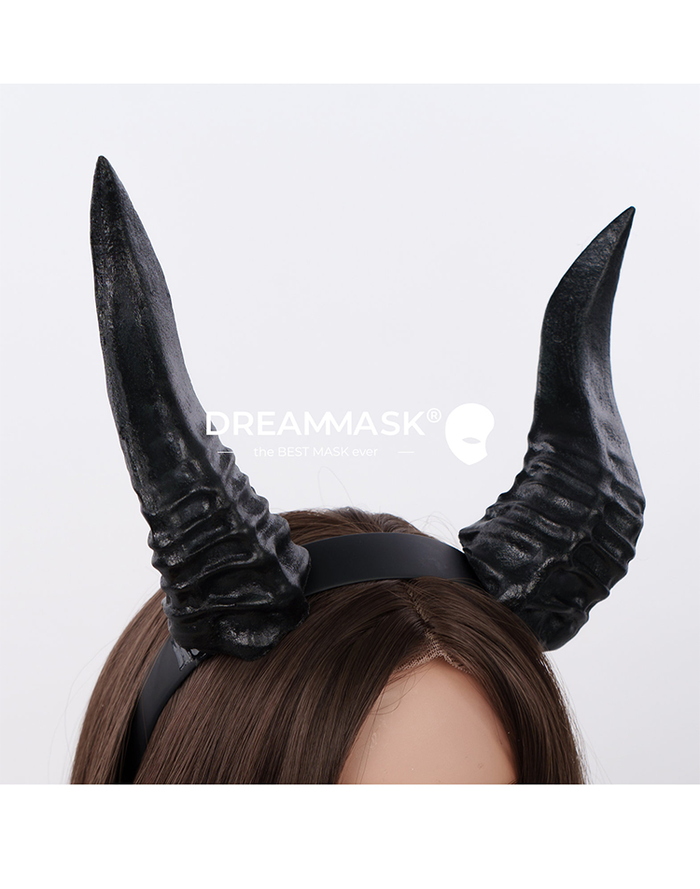 InTheMask Moli's Chessia Accessories Demon Horns featuring ram-style black horns on a character headpiece.