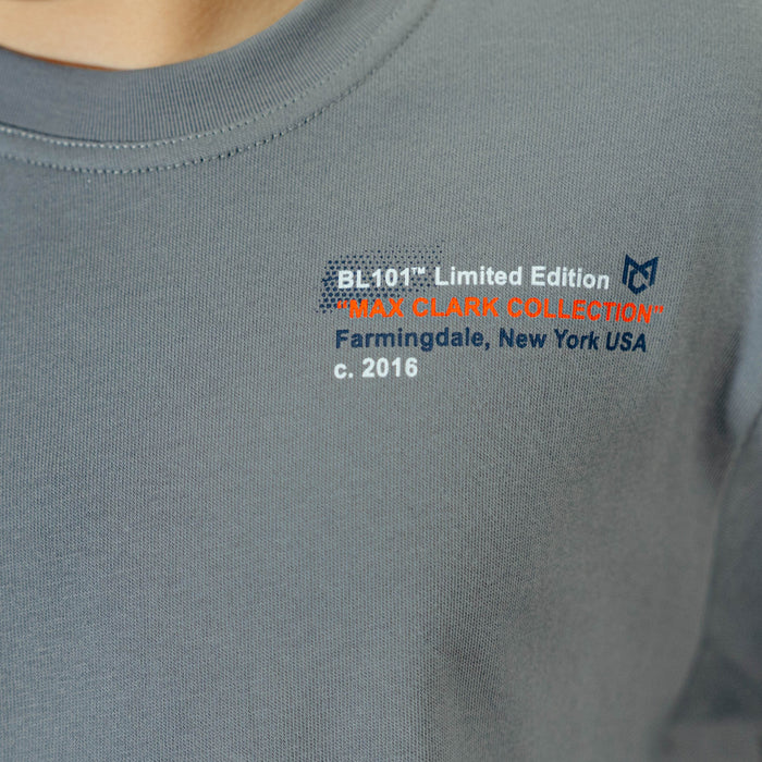 Gray sweatshirt with 'Max Clark Collection' logo and text on a plain background