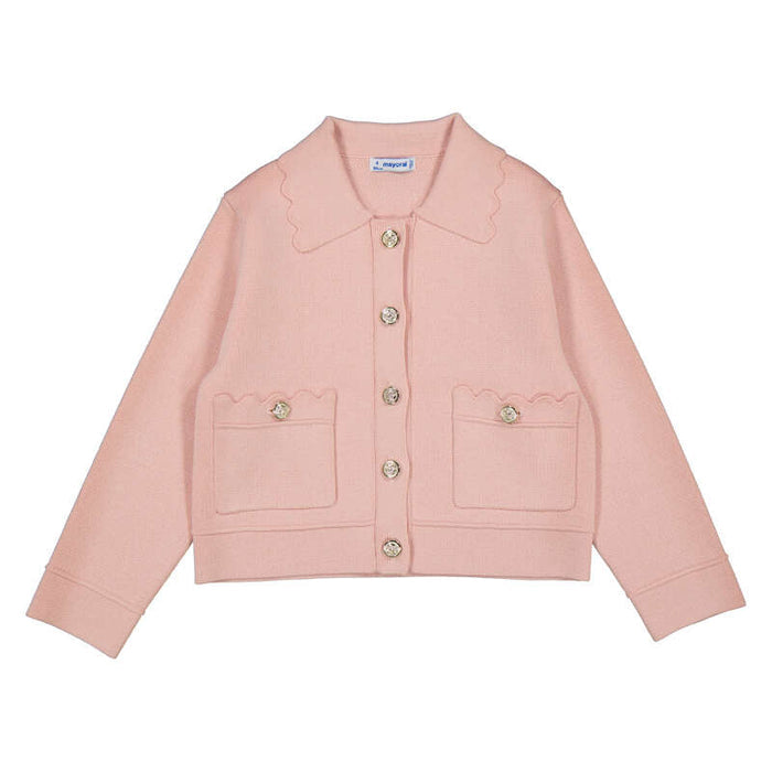 Mayoral Knit Jacket w/ Scallop Detail-Pink