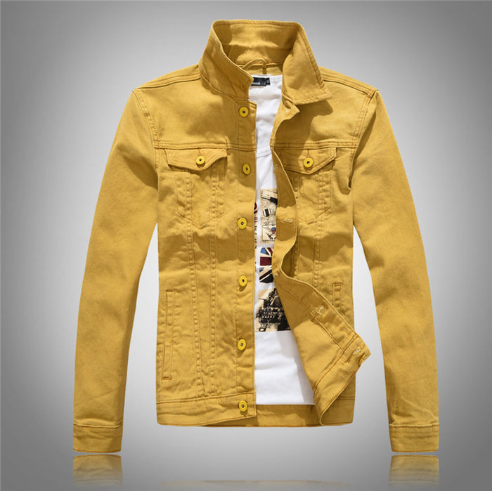 Men's Gray Washed Denim Jacket - Vintage Style Cotton Jacket