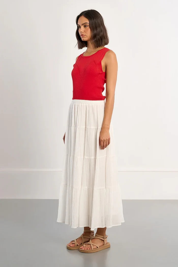 Molly Bracken White Tiered Maxi Skirt