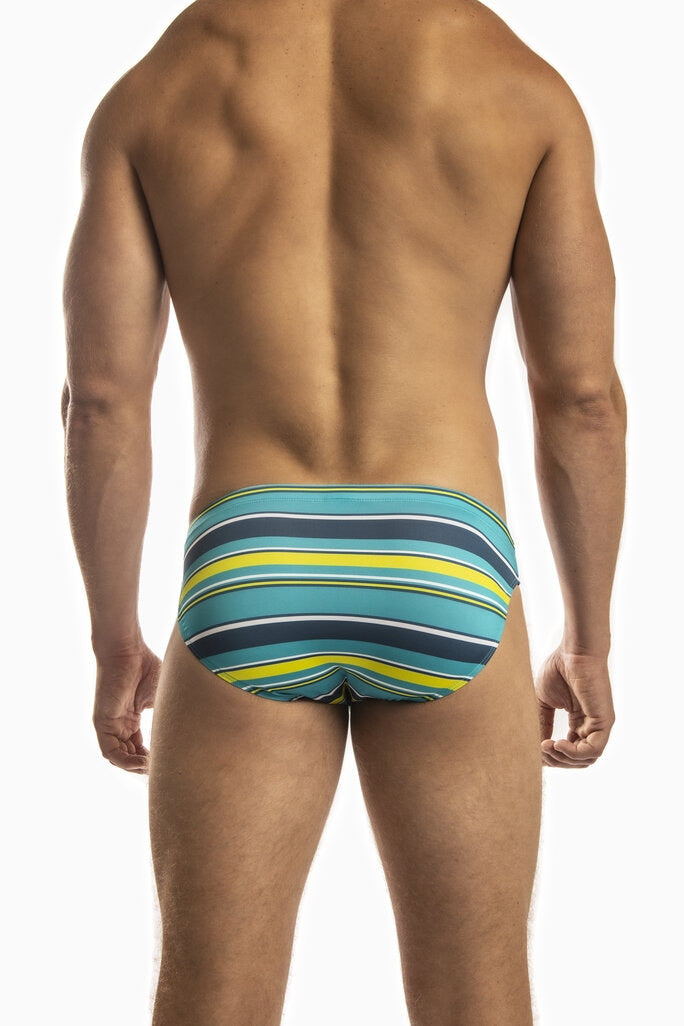 Jack Adams Multi Stripe Low Rise 1" Swimsuit in lime/blue - men's sexy, premium swimsuits
