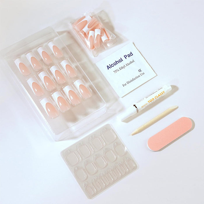 EBIN white tux 3D press on nails kit with nude French tips adhesive tabs alcohol pad and file