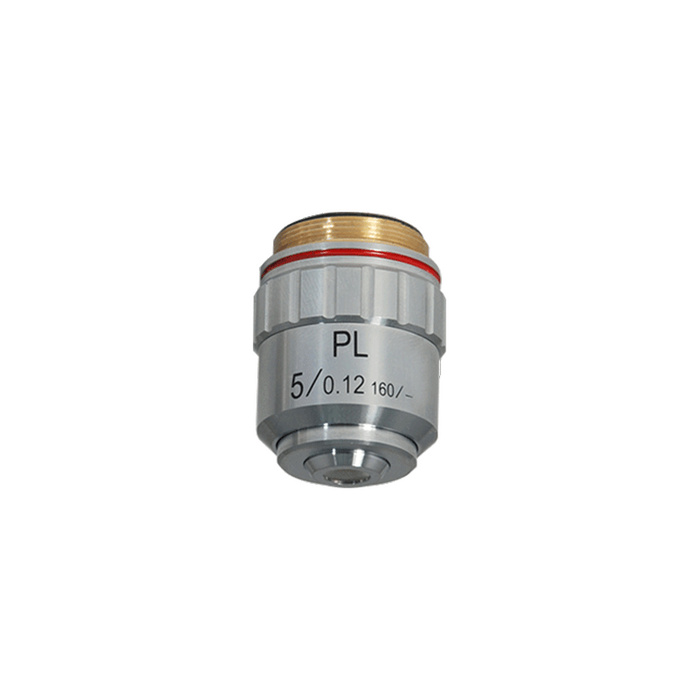 Objective Working Distance 18.3mm 5X Long Working Distance Plan Achromatic Metallurgical Objective, SKU MT14023231, three quarter front view