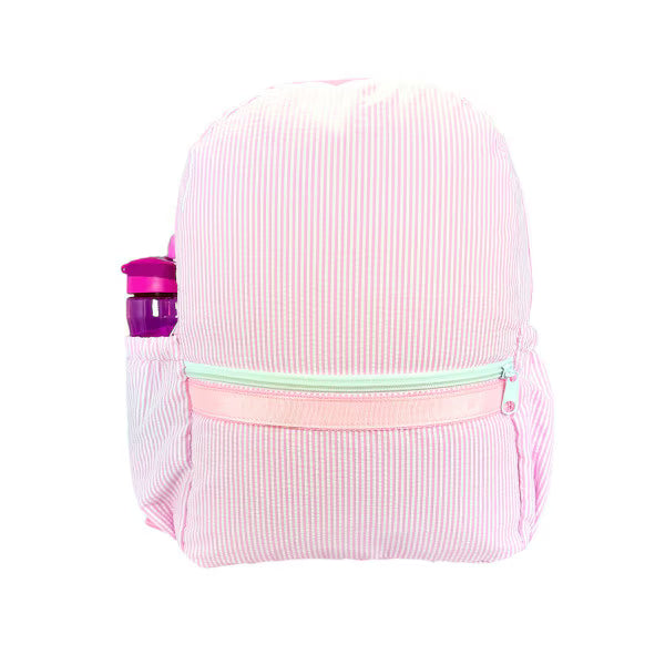 Oh Mint Pink Seersucker Medium Backpack w/Pockets