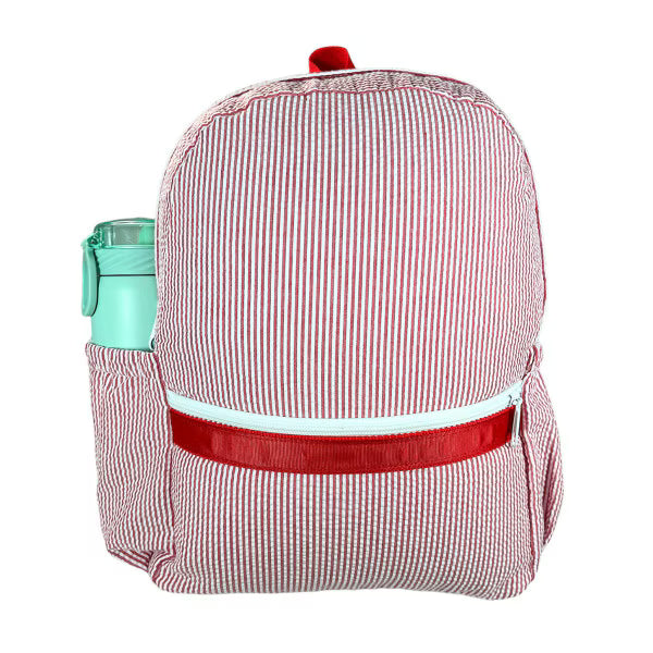 Oh Mint Red Seersucker Medium Backpack w/Pockets