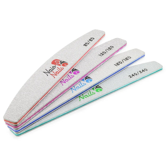 Pack of 4 Mixed - Zebra Grey Half Moon 80, 120, 180, 240 Grit Nail Files Naio Nails