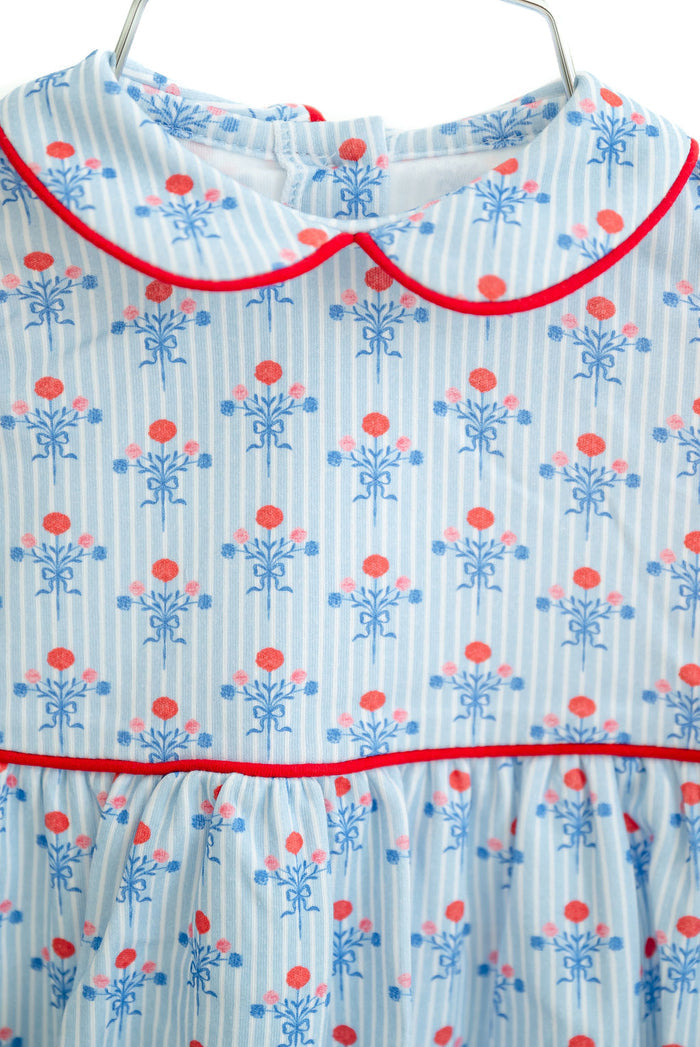 Baby Girls Lightweight Pima Cotton Patriotic Floral Bubble – Red & Blue All-American Print – Fourth of July, Memorial Day & Summer Gatherings – Sizes NB–2T