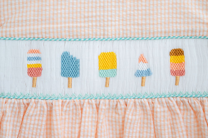 Baby & Toddler Boys Light Orange Cotton Seersucker Hand-Smocked Popsicle Bubble – Sibling Matching Summer Party & Picture-Perfect Family Photo Outfit – Sizes NB–3T