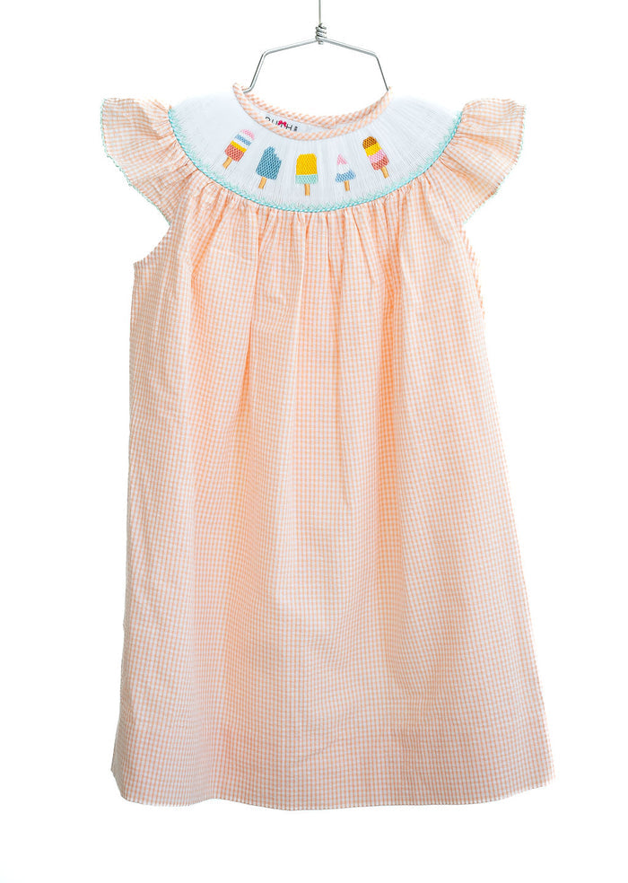 Toddler & Girls Light Orange Cotton Seersucker Smocked Popsicle Dress – Sibling Matching Summer Party & Picture-Perfect Family Photo Outfit – Sizes 12M–8