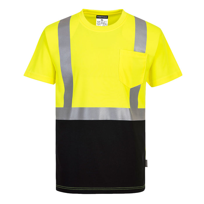 PORTWEST -YELLOW/BLACK HI-VIS POCKET TSHIRT *
