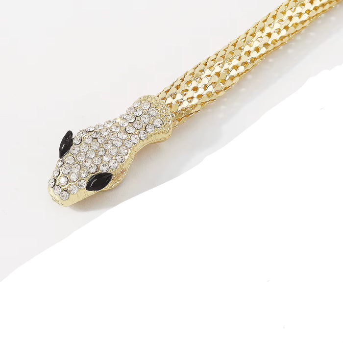 Punk Snake Choker Necklace Gold Tone Full Rhinestone Magnetic Jewelry for Women