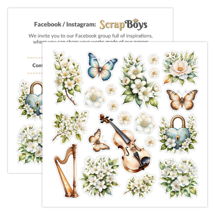 ScrapBoys - 8X8 Paper Pad - Flowers Melody. 12 sheets with 2 bonus on the back of the covers. Available at Embellish Away located in Bowmanville Ontario Canada.