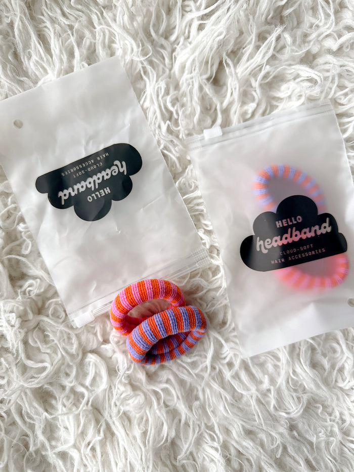 Seamless Hair Ties - Pink & Orange Stripe