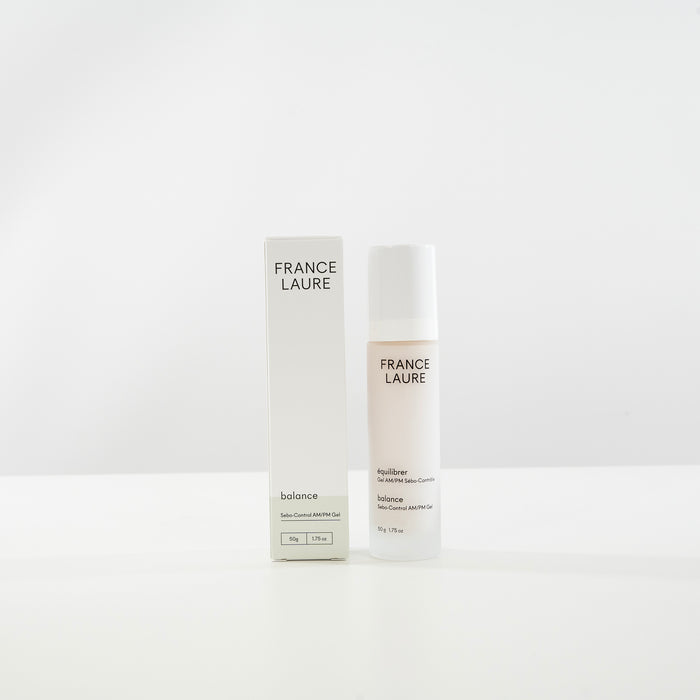 France Laure Balance Sebo-Control AM/PM Gel in sleek white bottle and box, 50g skincare product for oily skin