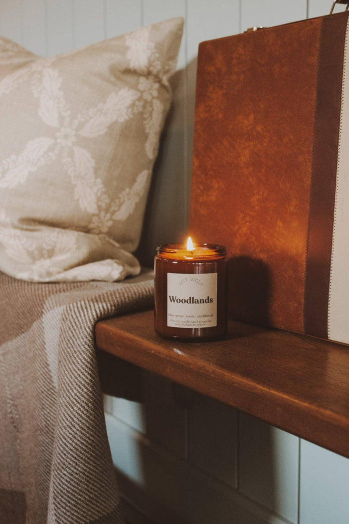 Shy Wolf Candles Woodlands autumn candle with forest-inspired design, perfect for fall home decor and cozy ambiance.