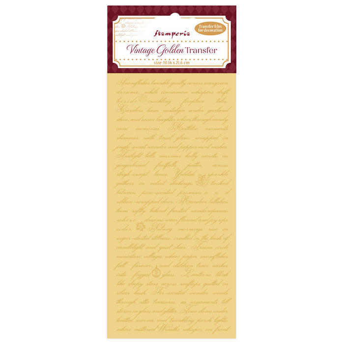 Stamperia - Vintage Golden Transfer - Writing. Available at Embellish Away located in Bowmanville Ontario Canada.