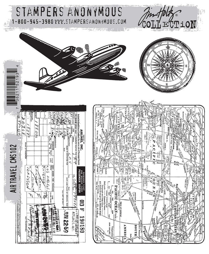 Stampers Anonymous - Tim Holtz - Cling Stamps - 7"X8.5" - Air Travel. Available at Embellish Away located in Bowmanville Ontario Canada.