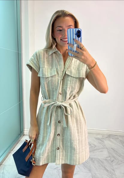 Stitch & Co. Blue Stripe Button Down Shirt Dress