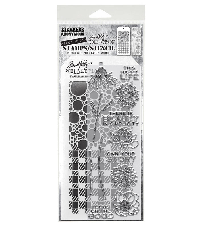 Tim Holtz - Mixed Media Clear Stamp & Stencil - #24. Available at Embellish Away located in Bowmanville Ontario Canada.