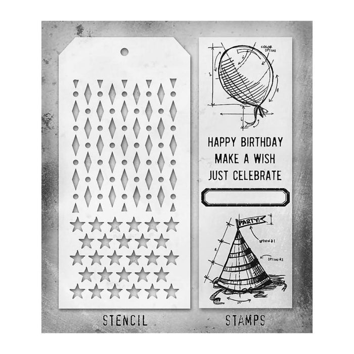 Tim Holtz - Mixed Media Clear Stamp & Stencil - #43. Available at Embellish Away located in Bowmanville Ontario Canada.