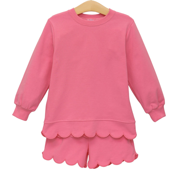 Trotter Street Sophia Scalloped Short Set-Bright Pink